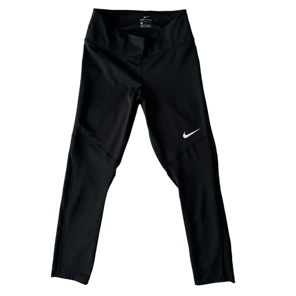 NIKE WOMENS DRI-FIT BLACK  MID-RISE 7/8 MESH-PANELLED LEGGINGS IN SIZE US S - Picture 1 of 16